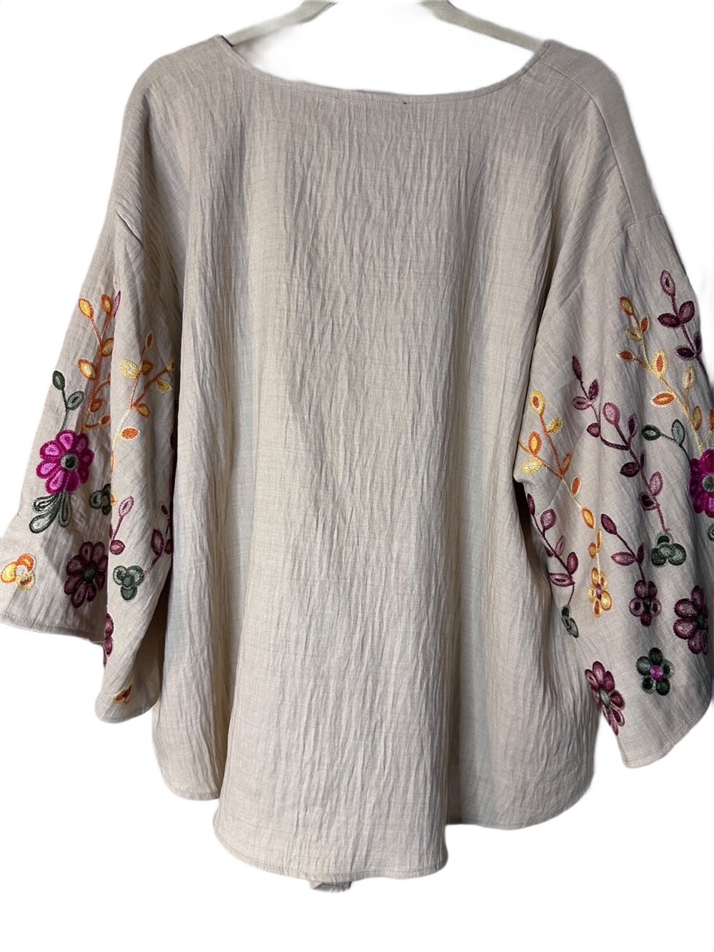 Olivia & Martin Embroidered Tie-Front V-Neck Blouse in Beige, 2X NWT - Picture 5 of 5